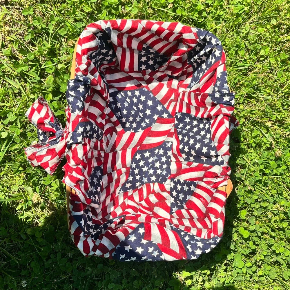 Vintage Double Articulated Handled Basket With Flag Patriotic Liner 12